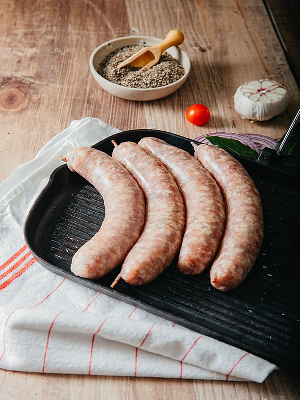 Saucisses à l'oignon - Les Viandes Fermieres Boucherie en Ligne en Normandie